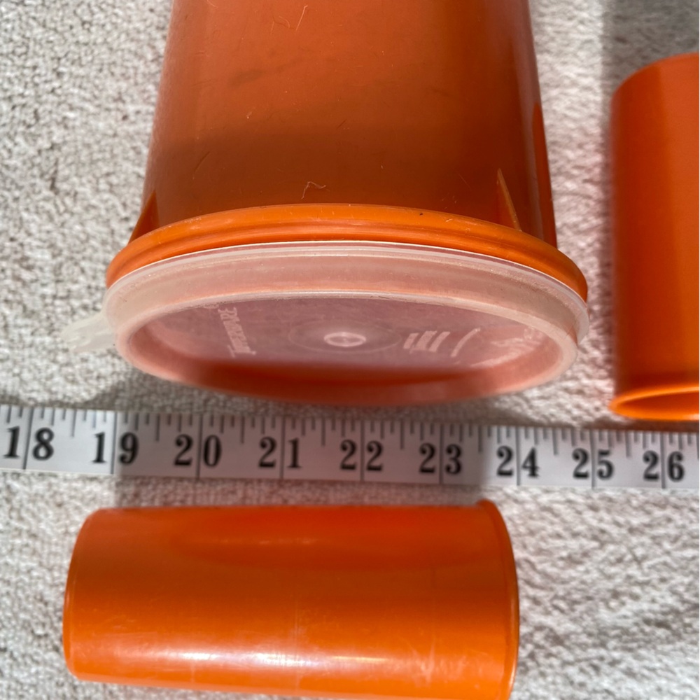 Vintage Tupperware Orange Handolier Plastic Storage Canister W Lid & 2 Cups Set - Picture 10 of 11